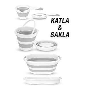 4'lü Set - 60 Lt Solara Kirli Sepeti Beyaz, Katlanabilir Silikon Çamaşır Sepeti, Su Kovası, Maşrapa