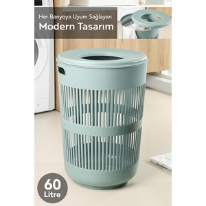 4'lü Set - 60 Lt Solara Kirli Sepeti Yeşil, Katlanabilir Silikon Çamaşır Sepeti, Su Kovası, Maşrapa
