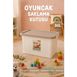 30 Lt Kilitli Oyuncak Saklama Kutusu - Çok Amaçlı Organizer Kiler Erzak Çocuk Odası Düzenleyici Kasa