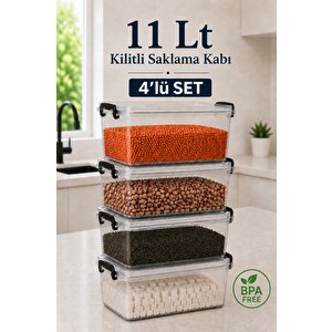 4'lü Set 11 Lt Kilitli Un Bakliyat Erzak Saklama Kabı Çok Amaçlı Düzenleyici Oyuncak Deterjan Kutusu
