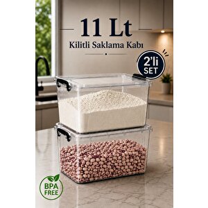 2'li Set 11 Lt Kilitli Un Bakliyat Erzak Saklama Kabı Çok Amaçlı Düzenleyici Oyuncak Deterjan Kutusu