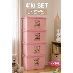 4'lü Set - 30 Lt Kilitli Oyuncak Saklama Kutusu - Çok Amaçlı Organizer Kiler Erzak Çocuk Odası Düzenleyici Kasa