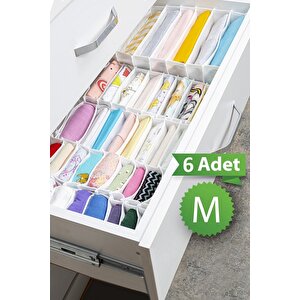 6 Adet 11 Bölmeli Çizgili Akordiyon Çok Amaçlı Çekmece Dolap İçi Organizer Düzenleyici 15x43x14 Cm M