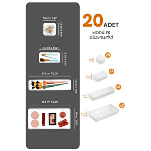 20 Parça Dolap İçi Düzenleyici - Mutfak Çekmece İçi Kaşıklık Kozmetik Organizer Şeffaf