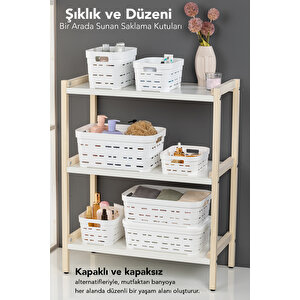 3'lü Kapaklı Delikli Dekoratif Piramit Saklama Kutusu - Dolap Düzenleyici Organizer 10,8 Lt Beyaz