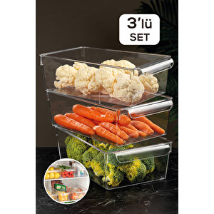 3'lü Buzdolabı Düzenleyici - Şeffaf Buzdolabı Içi Düzenleyici Organizer 10 X 32,5 X 20 Cm
