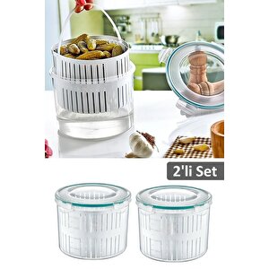 2'li Set Süzgeçli Turşuluk - Zeytin Turşu Saklama Kabı 2,5 Lt