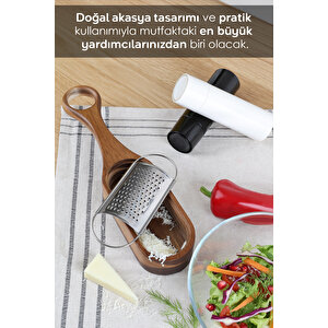 Akasya Saplı Hazneli Rende - Peynir Limon Zencefil Sarımsak Rendesi El Rendesi