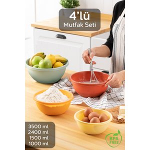 4'li Set Yuvarlak Hazırlık Kase Seti - Çok Amaçlı Çırpma Kabı - Badya Seti Saklama Kabı