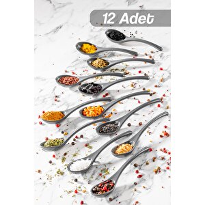 12 Adet Baharat Kaşığı - Şeker Reçel Baharatlık Kaşığı Antrasit