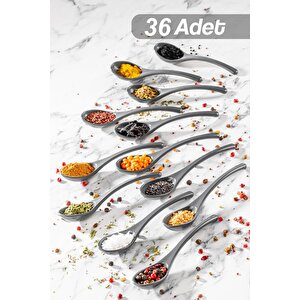 36 Adet Baharat Kaşığı - Şeker Reçel Baharatlık Kaşığı Antrasit