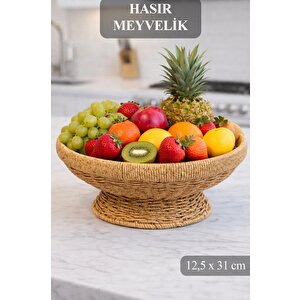 Hasır Ayaklı Meyvelik - Doğal Rattan Örgü Sunum Sepeti Rustik Mutfak Masa Üstü Organizeri Sunumluk Diğer