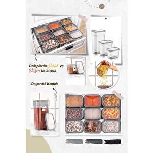 12'li Via Etiketli Dikdörtgen Saklama Kabı - Erzak Saklama Kavanoz Seti 4x(1,3 Lt-2 Lt-3,2 Lt)