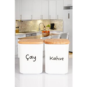 2'li Ahşap Vakumlu Kapaklı Kare Akrilik Çay Kahve Erzak Saklama Kabı 900 Ml Şeffaf