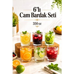 6'lı Çizgili Cam Bardak Seti 350 Cc - Su Bardağı Meşrubat Bardağı Kokteyl Bardağı Şeffaf