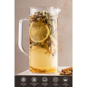 Ateşe Dayanıklı Borosilikat Cam Sürahi Detoks Bitki Çayı Büyük Boy Kahve Cezvesi 800 Ml