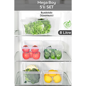 5 Adet Dolap İçi Buzdolabı Düzenleyici - Buzdolabı Meyve Sebze Saklama Kabı Organizer Sepet 8 Litre