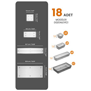 18'li modüler Set Kaşıklık Çekmece Içi Düzenleyici Çatal Kaşık Bıçak Düzenleme Organizeri Antrasit