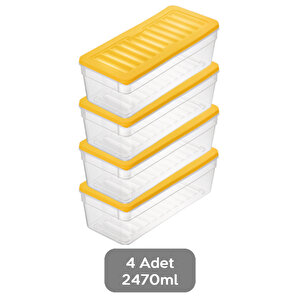 4'lü Derin Buzdolabı Organizer Set Düzenleyici Saklama Kabı Mikrodalga Difriz Kabı 2470ml Sarı