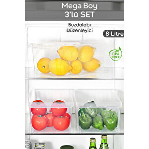 3 Adet Dolap İçi Buzdolabı Düzenleyici - Buzdolabı Meyve Sebze Saklama Kabı Organizer Sepet 8 Litre