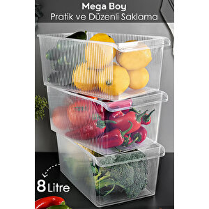 3 Adet Dolap İçi Buzdolabı Düzenleyici - Buzdolabı Meyve Sebze Saklama Kabı Organizer Sepet 8 Litre