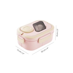 Bondie Kilitli Kapak Yemek Kabı - 2 Katlı Bölmeli Kaşık Ve Sosluklu Lunch Box Beslenme Kutusu Pembe