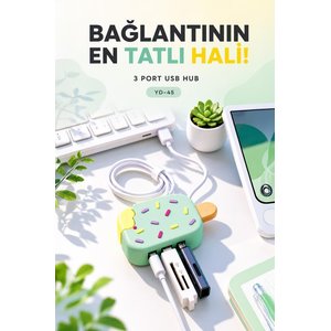 Torima Dondurma Usb Hub Dağıtıcı 2.0 Usb + Type-c Port Çoğaltıcı Yd45 Su Yeşili