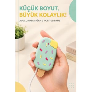 Torima Dondurma Usb Hub Dağıtıcı 2.0 Usb + Type-c Port Çoğaltıcı Yd45 Su Yeşili