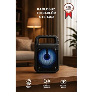 Bluetooth Hoparlör Rgb Işıklı Kablosuz Speaker Gts-1362 Siyah