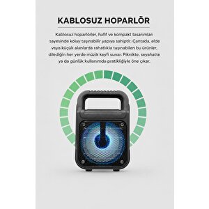 Bluetooth Hoparlör Rgb Işıklı Kablosuz Speaker Gts-1362 Siyah