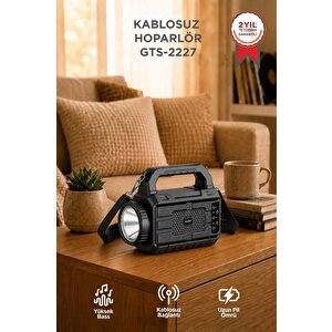 Bluetooth Hoparlör Güneş Panelli Projektör El Fenerli Kablosuz Speaker Gts-2227 Siyah