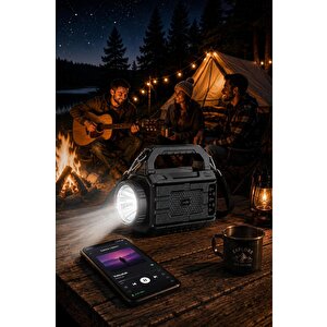 Bluetooth Hoparlör Güneş Panelli Projektör El Fenerli Kablosuz Speaker Gts-2227 Siyah