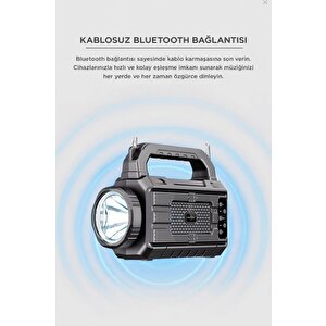 Bluetooth Hoparlör Güneş Panelli Projektör El Fenerli Kablosuz Speaker Gts-2227 Siyah