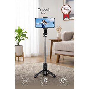 Tripod Çok Amaçlı Entegre Tripodlu Uzaktan Kumandalı Selfie Çubuğu Q21 Siyah