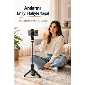 Tripod Çok Amaçlı Entegre Tripodlu Uzaktan Kumandalı Selfie Çubuğu Q21 Siyah