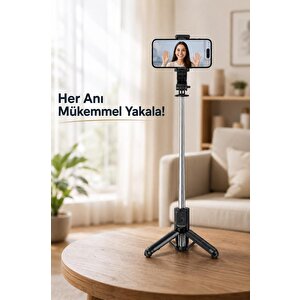 Tripod Çok Amaçlı Entegre Tripodlu Uzaktan Kumandalı Selfie Çubuğu Q21 Siyah