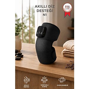 Şarjlı Akıllı Diz Masaj Cihazı Isıtmalı & Titreşimli Diz Destek Bandı N1 Siyah