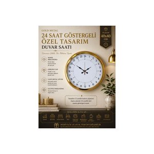 Gold Metal 24 Saat Göstergeli̇ Özel Tasarim Duvar Saati̇ 40 Cm