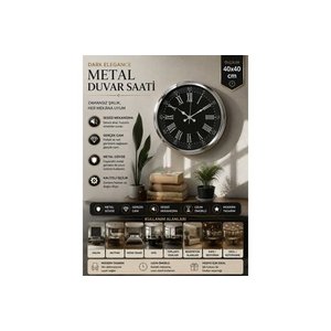 Dark Elegance Metal Krom Duvar Saati̇ 40 Cm
