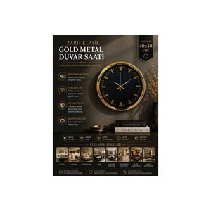 Zari̇f Klasi̇k Sti̇l Metal Gold Duvar Saati̇ 40 Cm