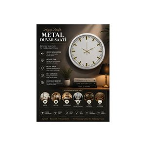 Beyaz Zarafet Metal Duvar Saati̇ 40 Cm