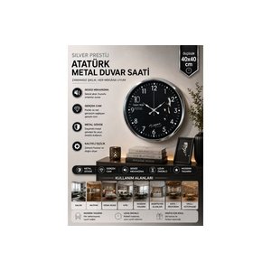 Si̇lver Presti̇ge Atatürk Metal Krom Duvar Saati̇ 40 Cm