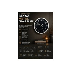 Cumhuri̇yet Işiği Beyaz Seri̇ 36 Cm Metal Duvar Saati̇ 40 Cm