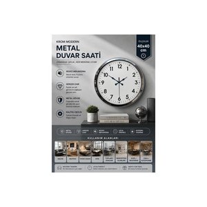 Modern Klasi̇k Krom Metal Duvar Saati̇ 40 Cm