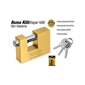 Sgs1361 Sarı Kaplama Kayar Milli Asma Kilit 80mm (1 Adet)