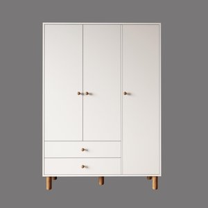 Kg3040 Bunny Beyaz 120 Cm, 3 Kapaklı Gardırop, 2 Çekmeceli Yüksek Ayaklı Çocuk Odası Gardırobu