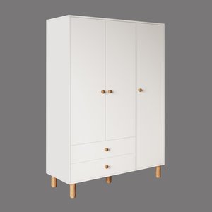 Kg3040 Bunny Beyaz 120 Cm, 3 Kapaklı Gardırop, 2 Çekmeceli Yüksek Ayaklı Çocuk Odası Gardırobu