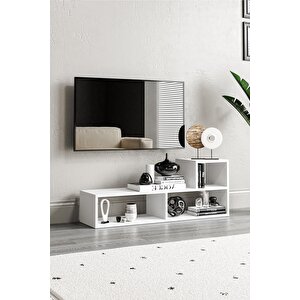 Bucak Çok Amaçlı Kitaplık Tv Ünitesi Beyaz Beyaz