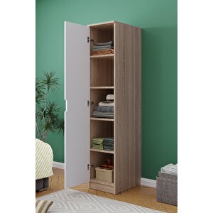 Lento 1 Kapaklı 5 Raflı Gardırop Çok Amaçlı Dolap Kiler Dolabı Banyo Dolabı Yatak Odası Beyaz Meşe Beyaz Meşe
