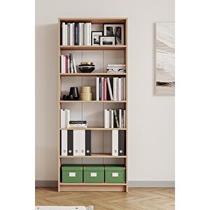 Bili Kitaplık 5 Raflı Geniş Çok Amaçlı Ofis Salon Kitap Dosya Rafı Meşe Meşe